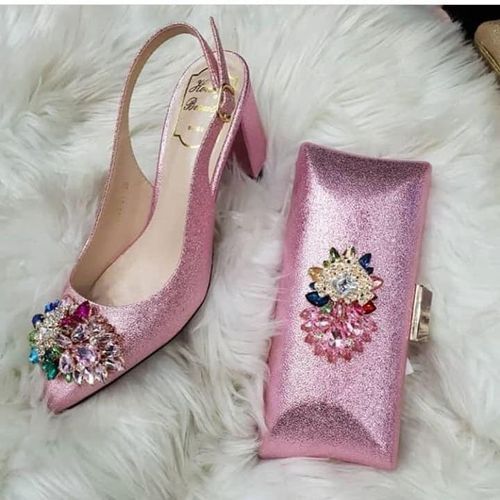 Honey Beauty Women’s Heel Shoe And Purse – Pink