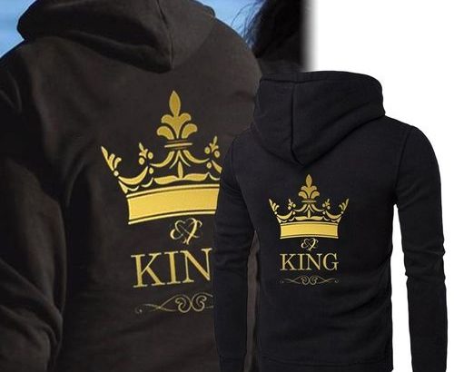 Men King Queen Crown Print Long Sleeve Couple Hoodies Valentines Day For Lovers Casual Hooded Sweats