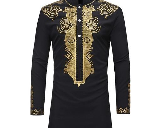 Shipped from abroad Dress Shirts Ankara Style Dashiki – Black