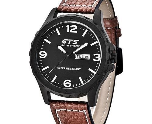 Gts 100% Pure Leather Waterproof Men’s Watch + Auto Date & Day